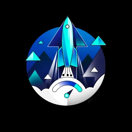 Stylised icon showing rocket launch with gauge approaching maximum