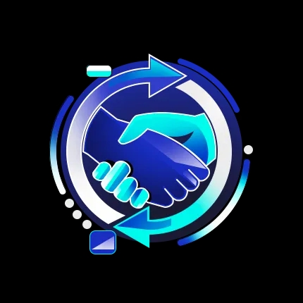 Stylised icon showing handshake with circular arrows around the outside